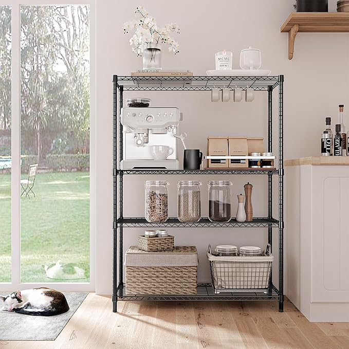 IZEUK 1400 LBS Garage Black Shelving Wide Storage Shelves 4 Tier Adjustable - Image 5