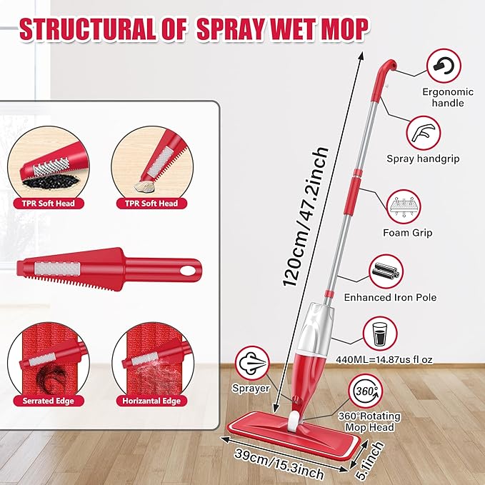 Spray Wet Mops for Hardwood Floor Cleaning: EXEGO Microfiber Dry Dust Spray Mop - Image 2
