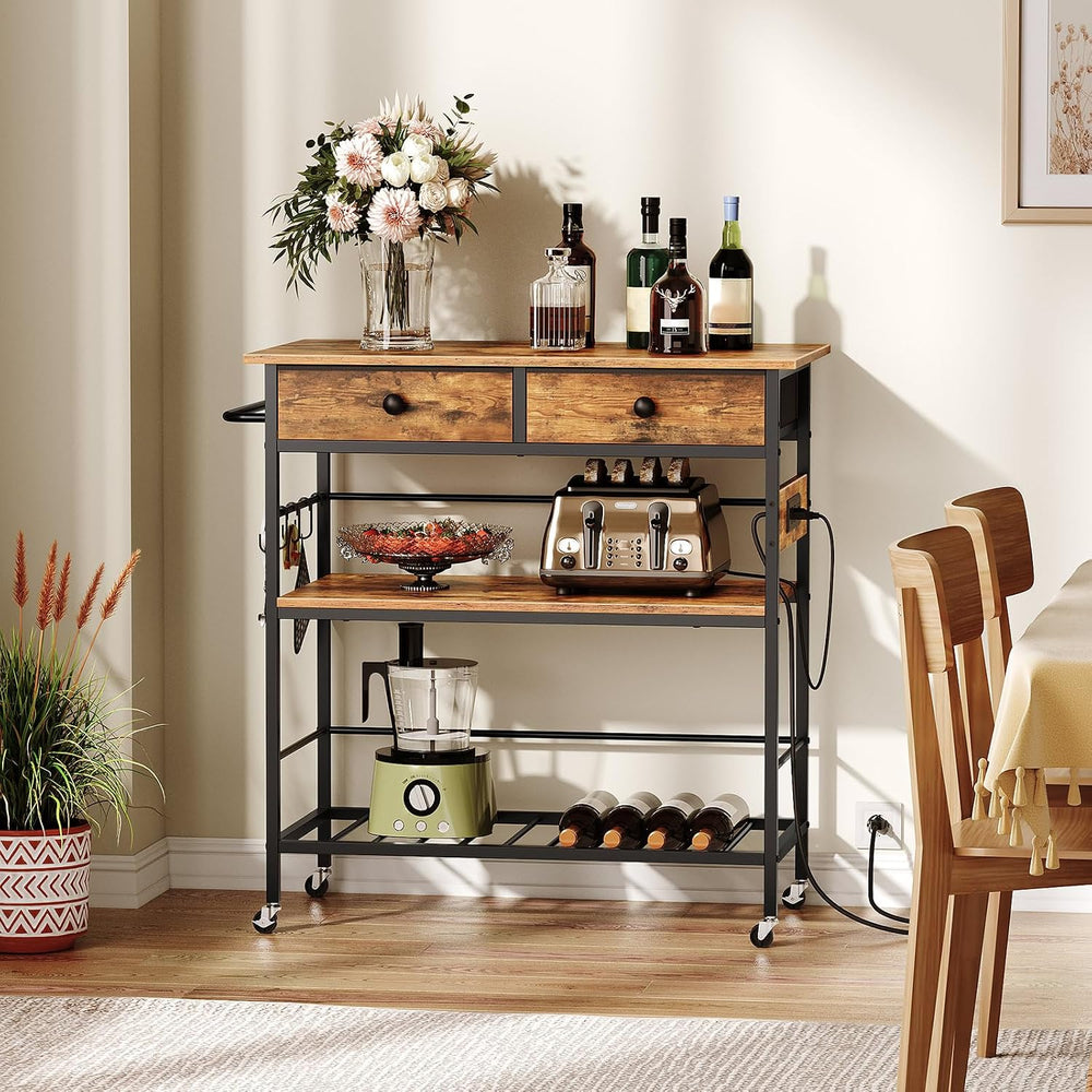 HOOBRO Kitchen Island with Storage, Rolling Island Cart for Kitchen with 2 Dr...