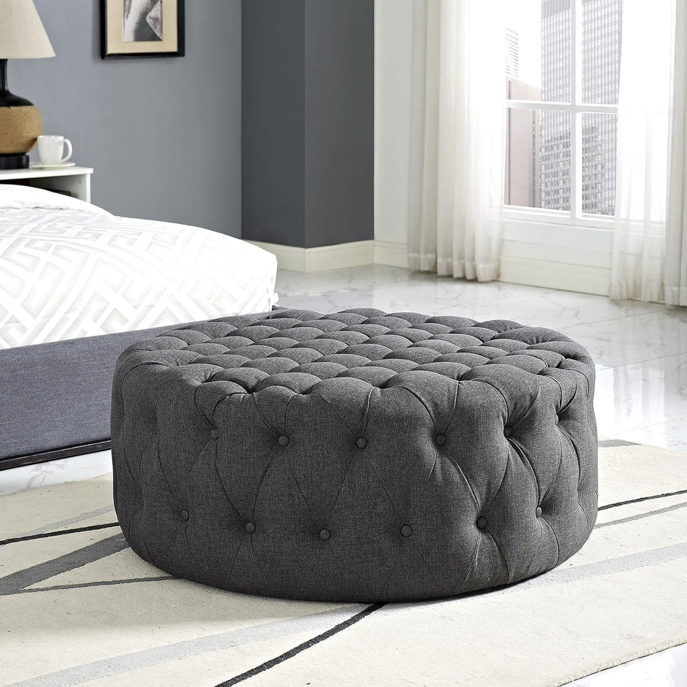 ModwayEEI-2225-GRYAmourFabric Upholstered Button-Tufted RoundOttomanGray