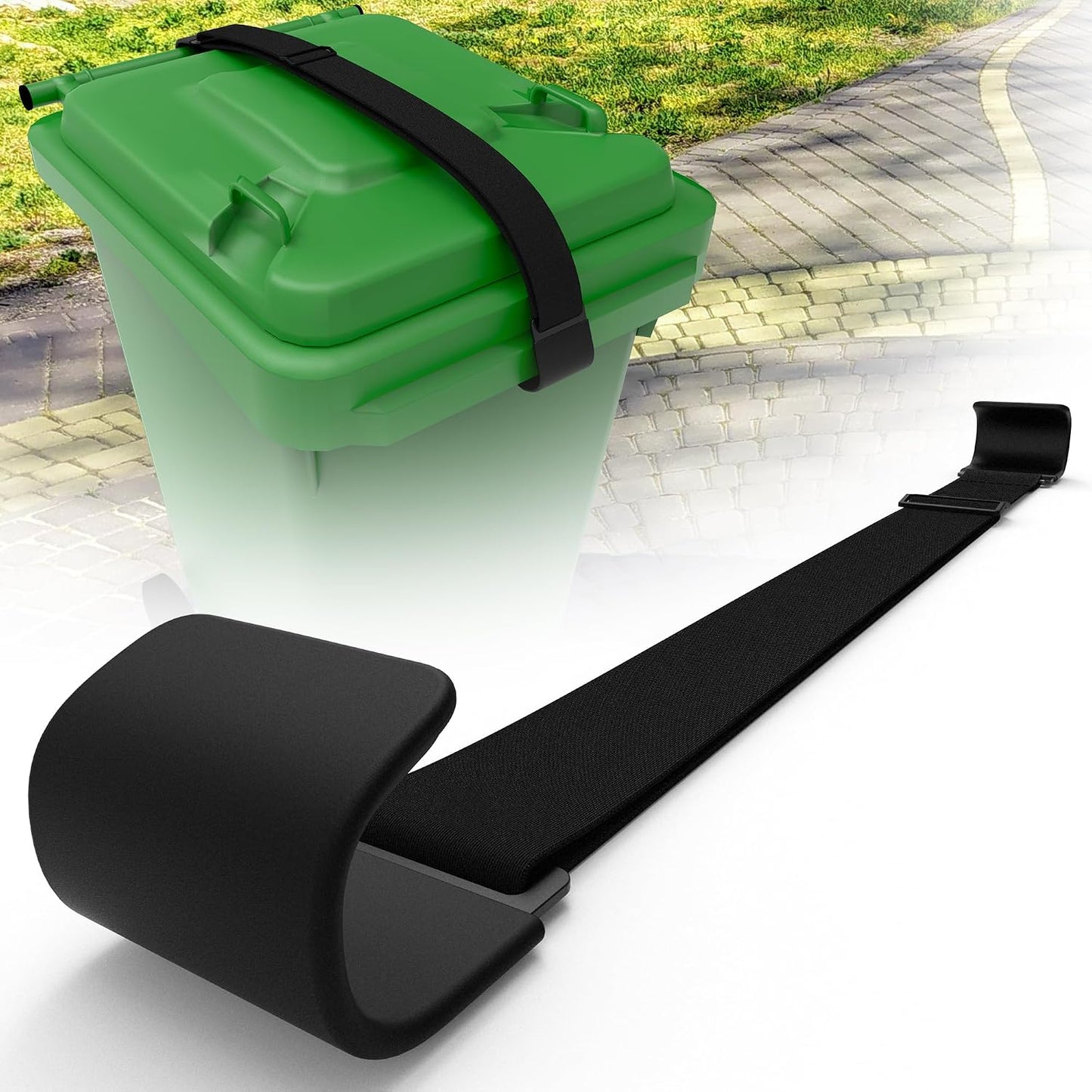 1 Pack Metal Double Claw Trash Can Lid Lock for Animals,Outdoor Trash Can Lock Straps for Raccoons,Bungee Cord Garbage Bin Lock for Bear Proof,Prevent Racoon and Wind from Trash Bin（Black)