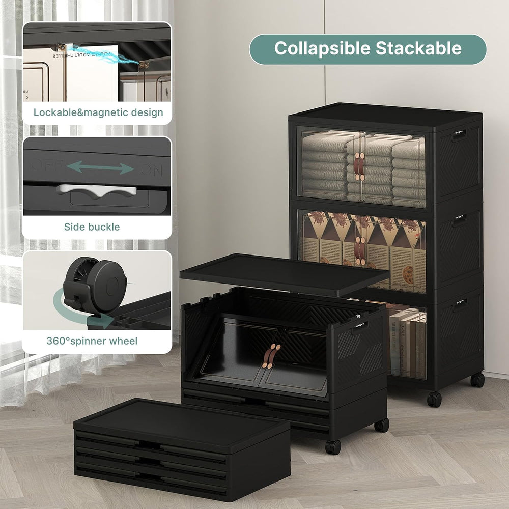 UAMFURI 144QT Lockable Plastic Storage Bins, 3 Pack Collapsible Cabinets
