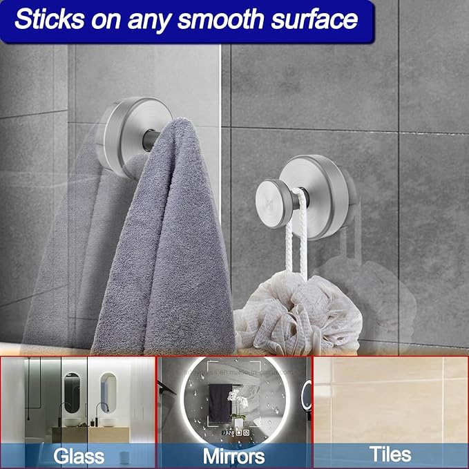 Suction Cup Hooks for Shower, Removable Towel Hooks for Bathroom Window Glass - Image 3