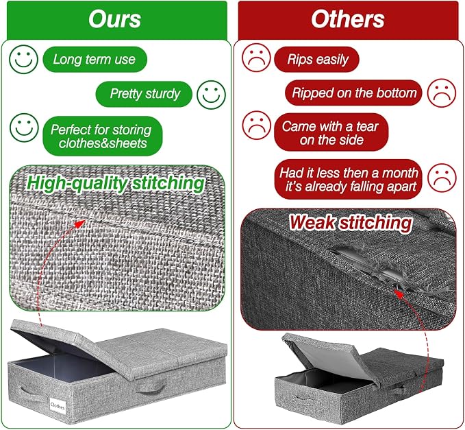 punemi Under Bed Storage Containers, Long Flat Firm Sides Underbed Organization - Image 4