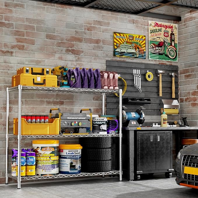 Storage Shelves, 3-Tier Adjustable Metal Industrial Utility Shelf Rack - Image 2