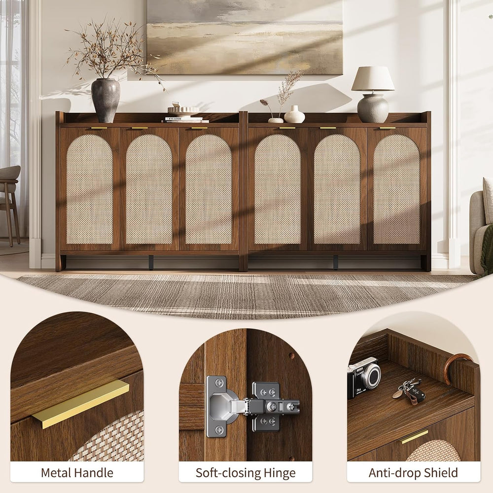 Rattan Shoe Storage Cabinet, Wooden Shoe Rack Organizer Cabinet with 3 Doors ...
