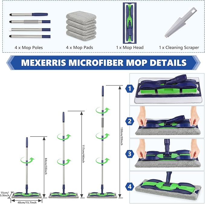 MEXERRIS Microfiber Mops for Hardwood Laminate Tile Floor Cleaning: Stainless - Image 5