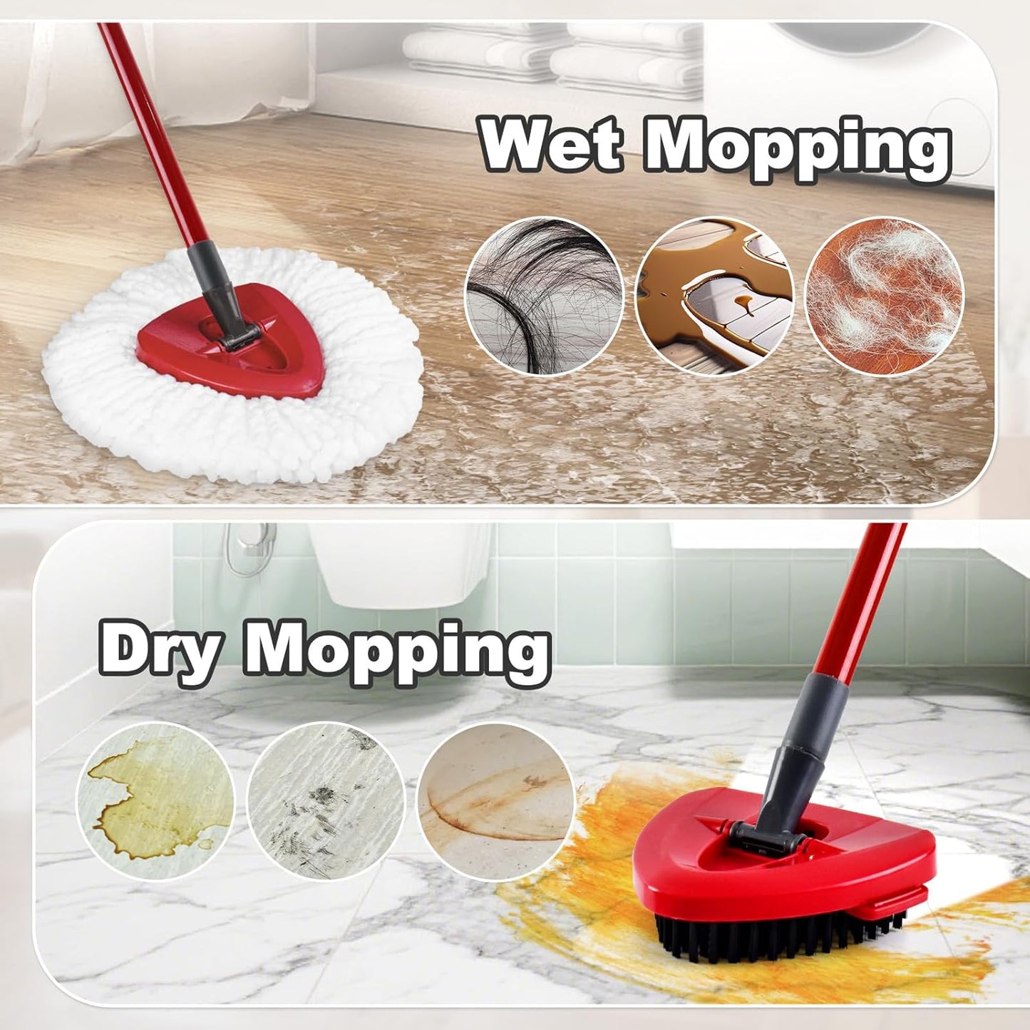 Mop Heads Replacement for Ocedar, Mop Replace Head for Ocedar EasyWring 1 Tank, Include 4 Microfiber Refills Replacement Head Deep Cleaning Machine Washable,1 Upgrade More Bristles Scrub Brush,1 Base