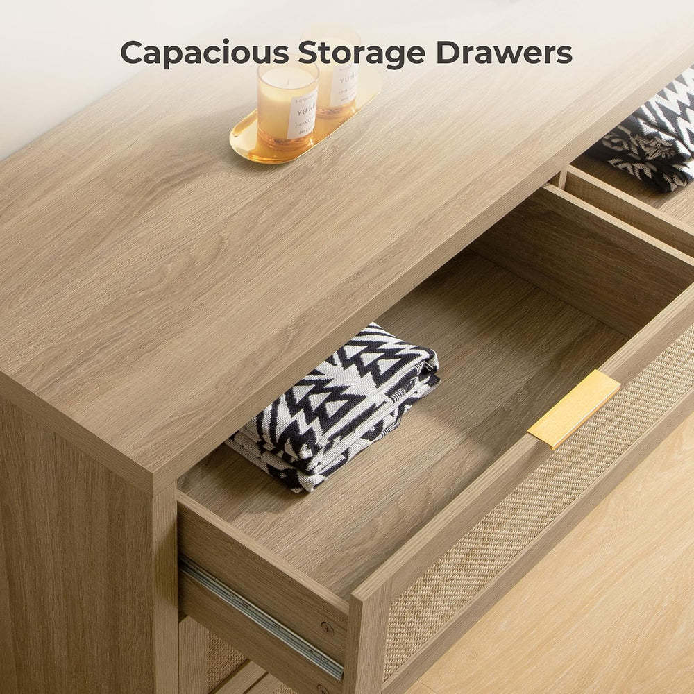 SICOTAS Rattan Dresser for Bedroom, 57" Wide 6 Drawer Dresser