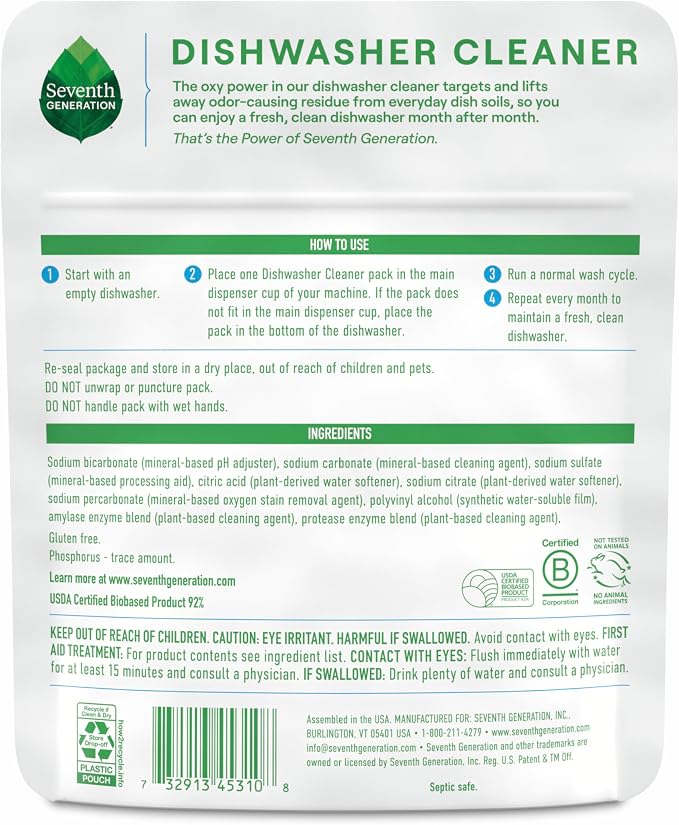 Seventh Generation Dishwasher Cleaning Packs 6 Count Free & Clear Removes - Image 2