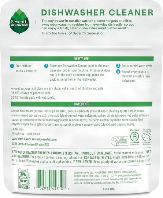 Seventh Generation Dishwasher Cleaning Packs 6 Count Free & Clear Removes - Image 2