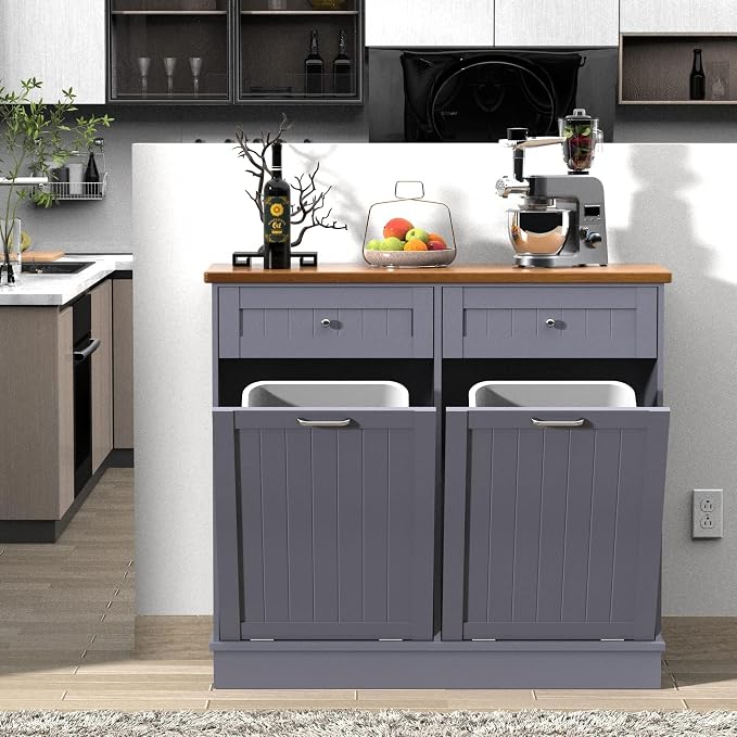 Betterhood Tilt Out Trash Cabinet 10 Gallon Wooden Free Standing Laundry Sorter - Image 2