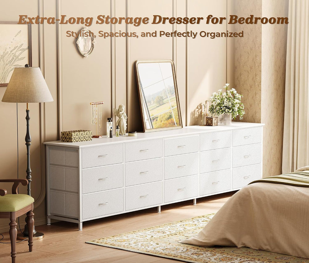 Huuger 78.7 inch Long Dresser for Bedroom, 15 Drawer Fabric Dresser for Close...