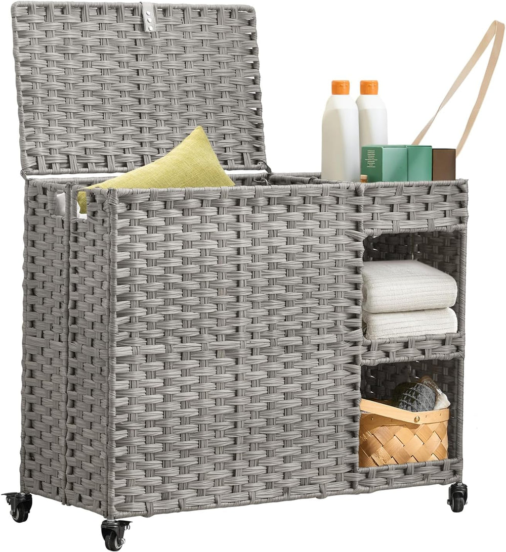 Laundry Hamper with Wheels, 42.3 Gal.(160 L) Laundry Sorter with Shelves, Rat...