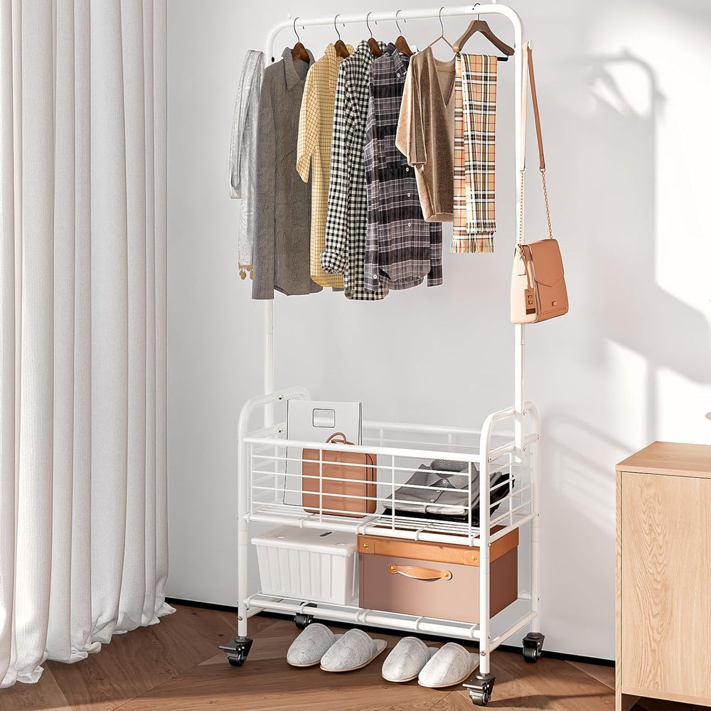 SUOERNUO Laundry Cart with Basket Hanging Rack Sorter with Wheels Shelf