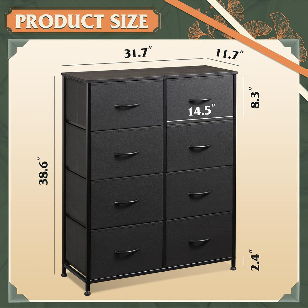 WLIVE Fabric Dresser for Bedroom, Tall Dresser with 8 Drawers, Storage Tower ...