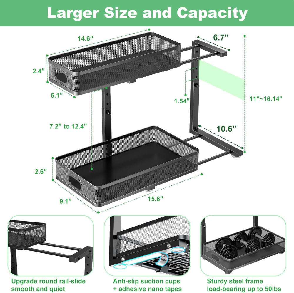 Under Sink Organizer 2 Pack, High Adjustable 2 Tier Under Sink Organizers and...