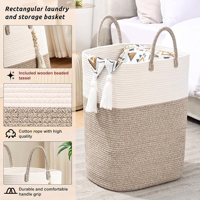 Woven Laundry Basket for Clothes, 50L Large Rectangle Laundry Hampers - Image 3