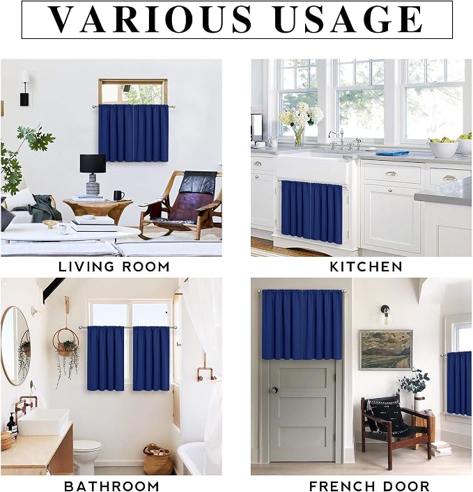 RYB HOME Small Window Tier Curtains, Light Block Privacy Solid Portable Drapes - Image 8