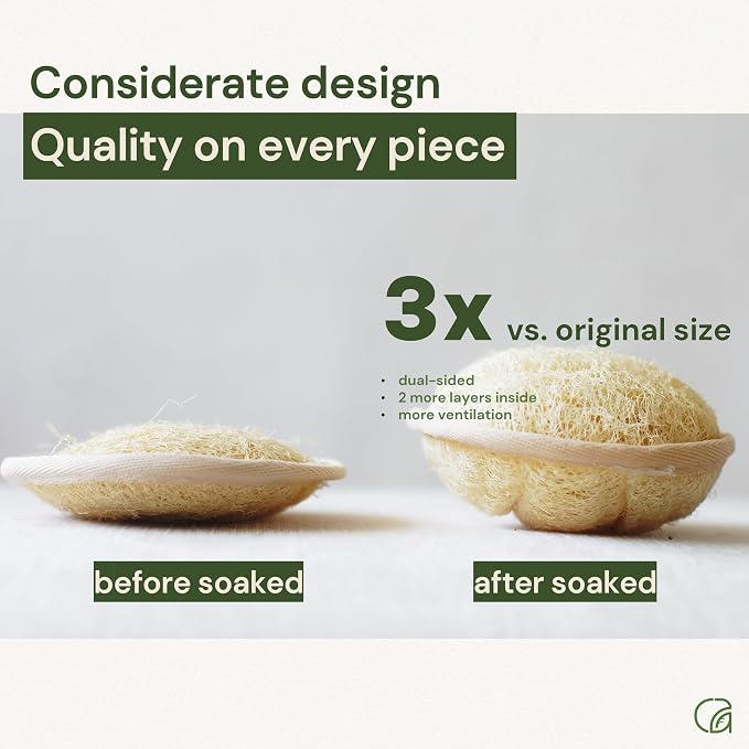 Chill Ah Green Glow All Natural Exfoliator Dual Sided Loofah Bath Sponge Set – - Image 6