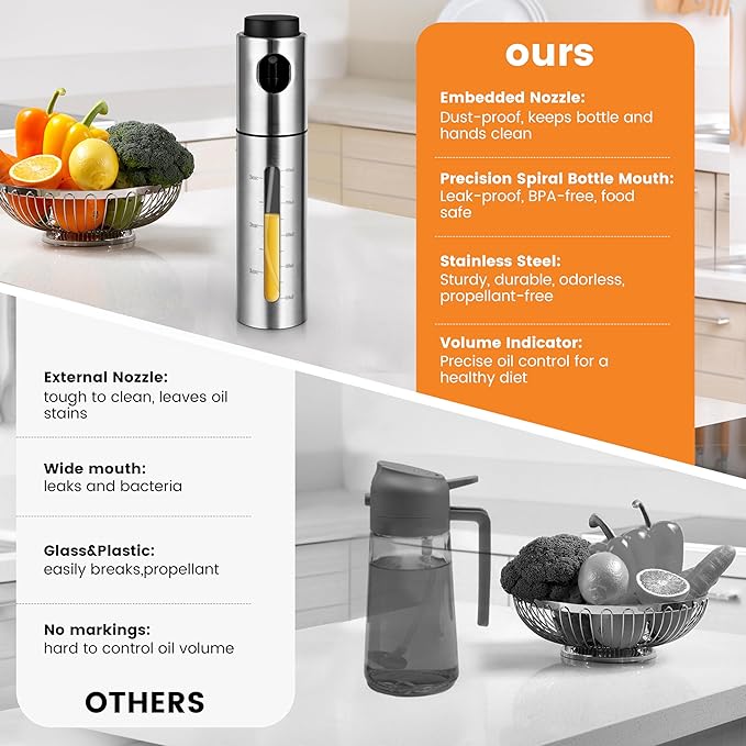 Oil Bottle for Cooking, 100ml Stainless Steel Cooking Oil Spray Bottle for - Image 4