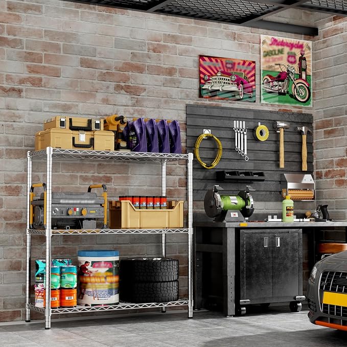 Storage Shelves, 3-Tier Adjustable Metal Industrial Utility Shelf Rack - Image 2