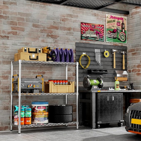 Storage Shelves, 3-Tier Adjustable Metal Industrial Utility Shelf Rack - Image 2