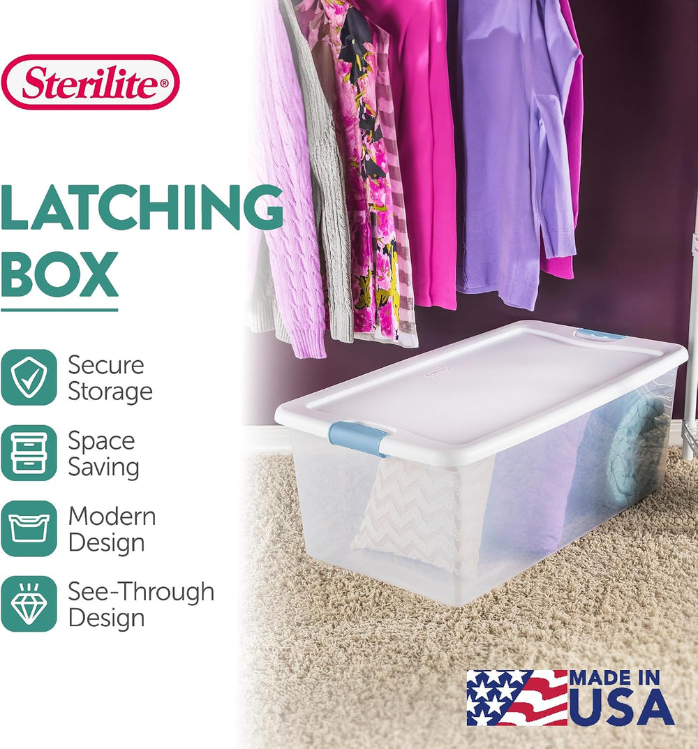 Sterilite Latching Box with Lids for Home and Office, 106 Quart, 12-Pack