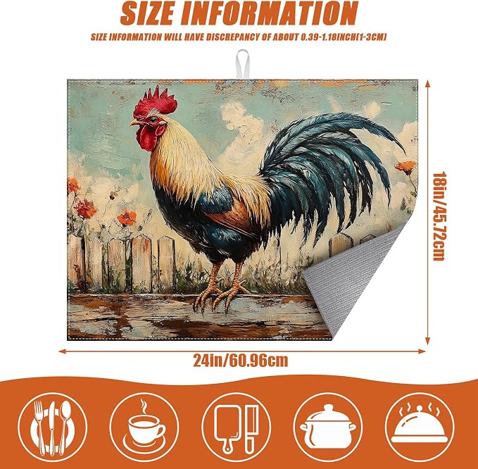 Vintage Rooster Dish Drying Mat - Image 2