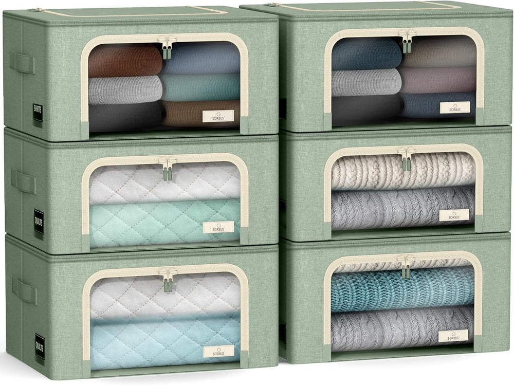 Sorbus Clothes Storage Bins, Clear Window & Handles (6 Pack, Teal)