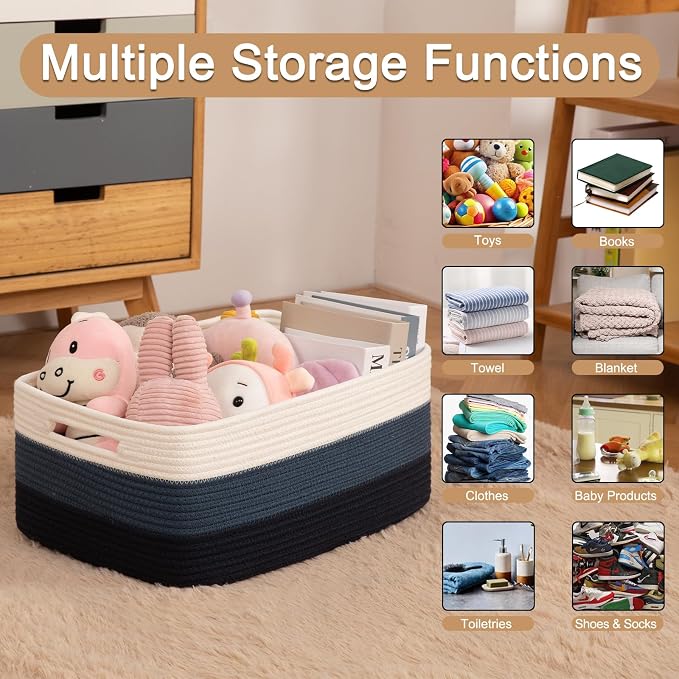 Large Storage Basket for Organizing, Woven Rope Basket for Shelves, Closet - Image 3