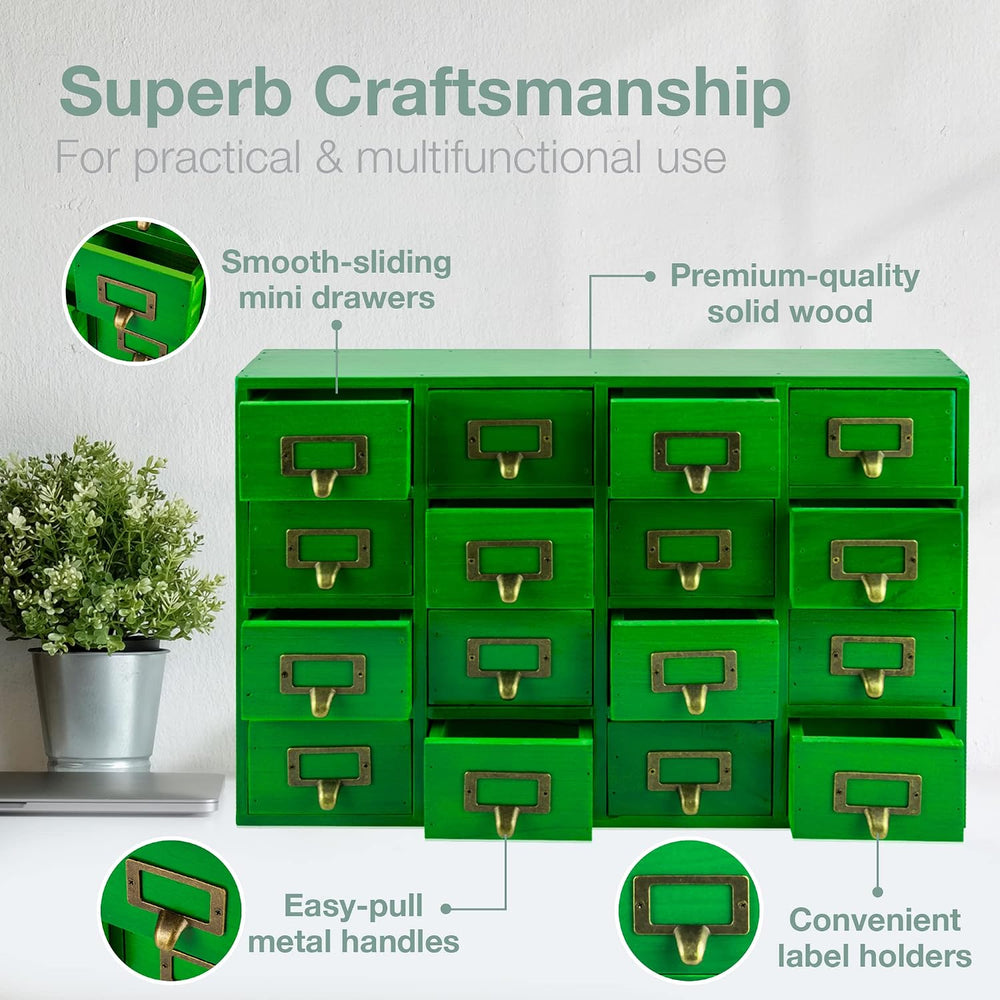 Emerald Green Wood 16-Drawer Apothecary Small Cabinet - 20"x3.6”x14” Car...