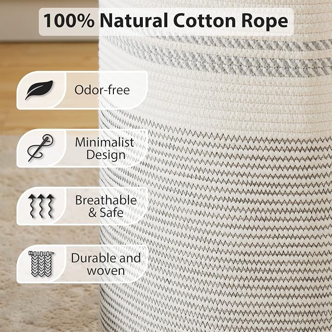 Fiona's magic 58L Woven Rope Laundry Hamper, Tall Boho Laundry Basket Storage - Image 4