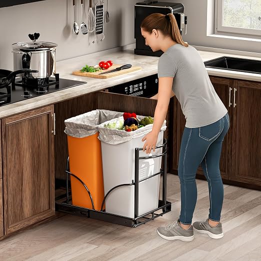 ANASTA Dual Pull Out Trash Can Under Cabinet Rack-No Can Included, Under Sink - Image 2