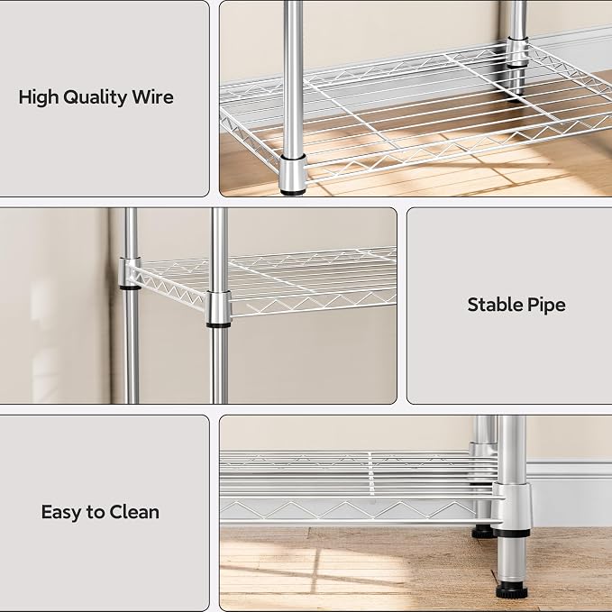 3 Tiers Shelf Metal Storage Shelves Wire Rack Closet Organizers - Image 3