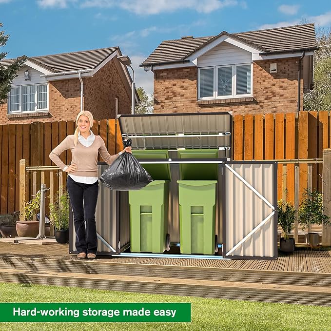 AECOJOY Outdoor Trash Can Storage Shed, 46 Cu.Ft Outside Garbage Can Storage - Image 3