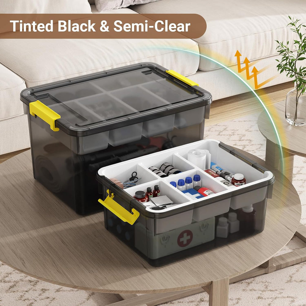 40Qt Stackable Storage Bins with Lids Trays Craft Box Organizers, 2Pack,GY