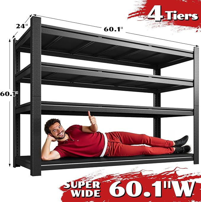 2500LBS Storage Shelves, 60.1" W Garage Shelving Heavy Duty, Adjustable Metal - Image 2