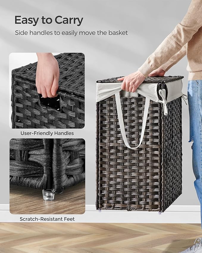 SONGMICS Laundry Hamper with Lid, 23.8 Gallon Synthetic Rattan Clothes Laundry