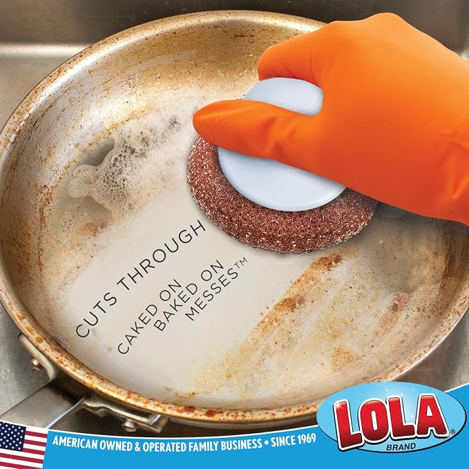LOLA Copper Mesh Scouring Pad w/Comfort Knob, 6 Pack, Heavy Duty Cleaning Pads - Image 2