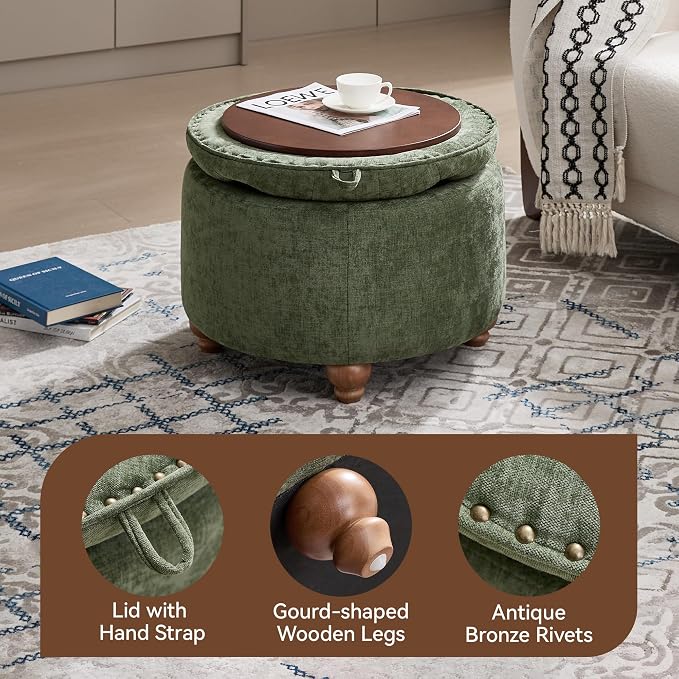 24Inch Round Storage Ottoman - Image 3