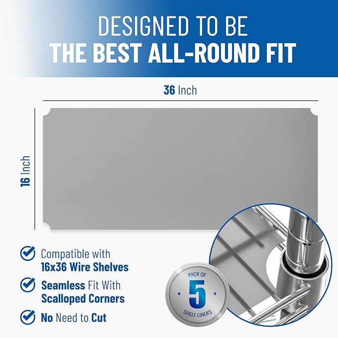 Sterling Shelf Liners for Wire Shelf System: Set of 5 in Graphite: 16 x 36 - Image 2
