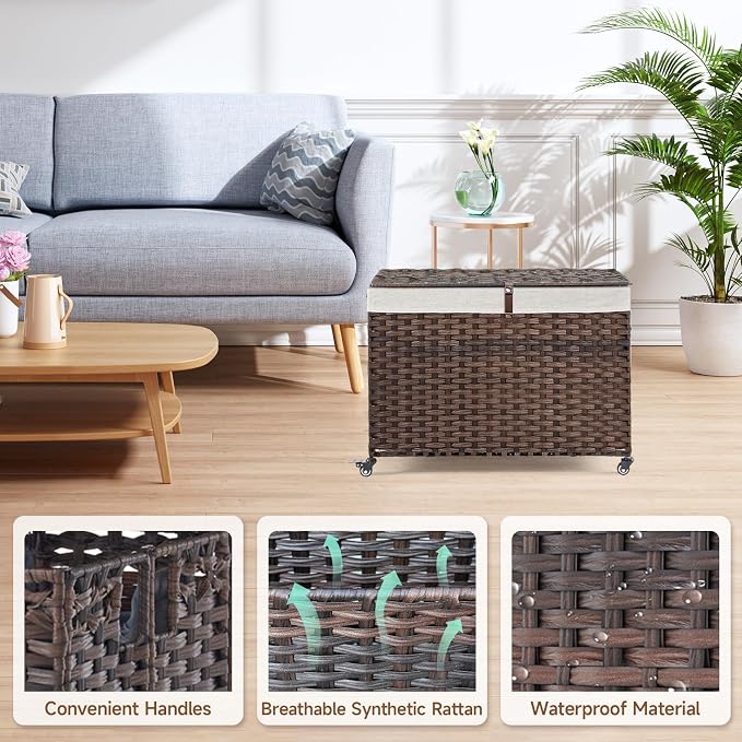 Rolling Storage Basket with Lid, 47.6 Gallon Storage Bin with Wheels, Woven - Image 5