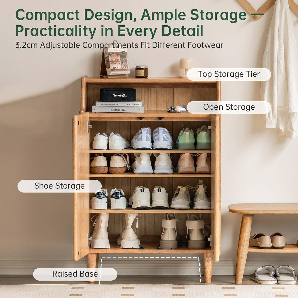 YESWOOD Solid Wood Shoe Storage Cabinet with Doors - 4-Tier Adjustable Shelve...