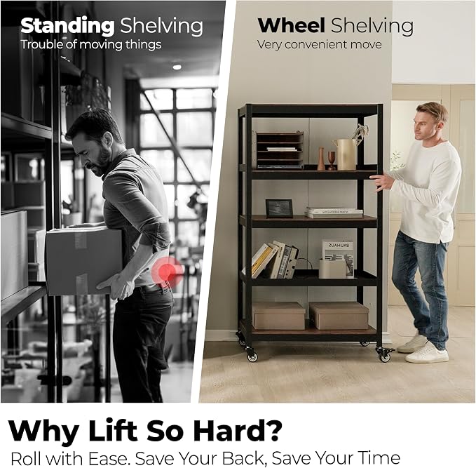 HOMEDANT House 5-Tier Metal Rolling Cart Shelf Rack Casters Heavy Duty Wheel - Image 3