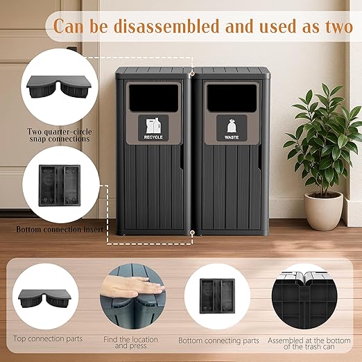 ROJIK 35" Tall Outdoor Trash Can, Weatherproof Resin Garbage Indoor Durable - Image 2
