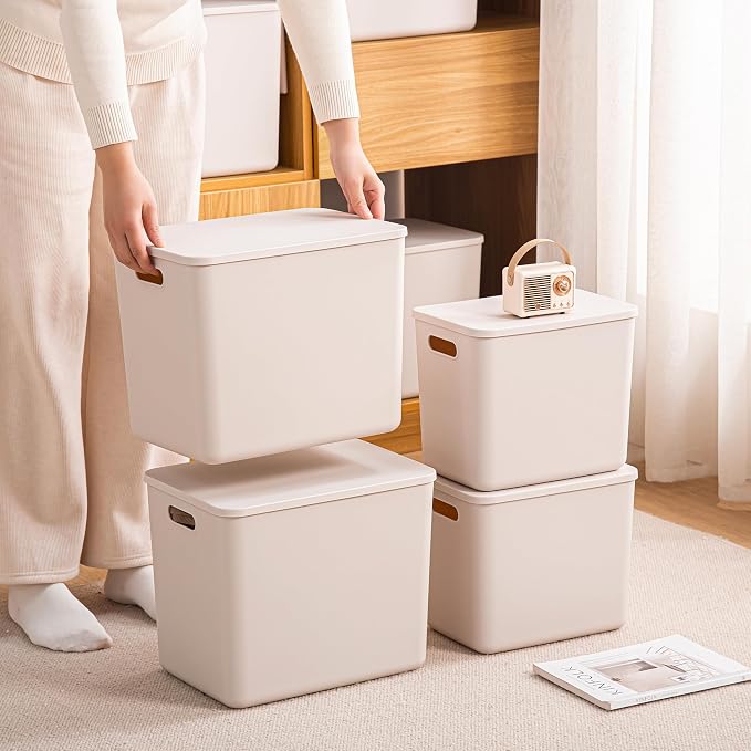 Plastic Storage Bins with lids, Storage Baskets, Container with handle - Image 3