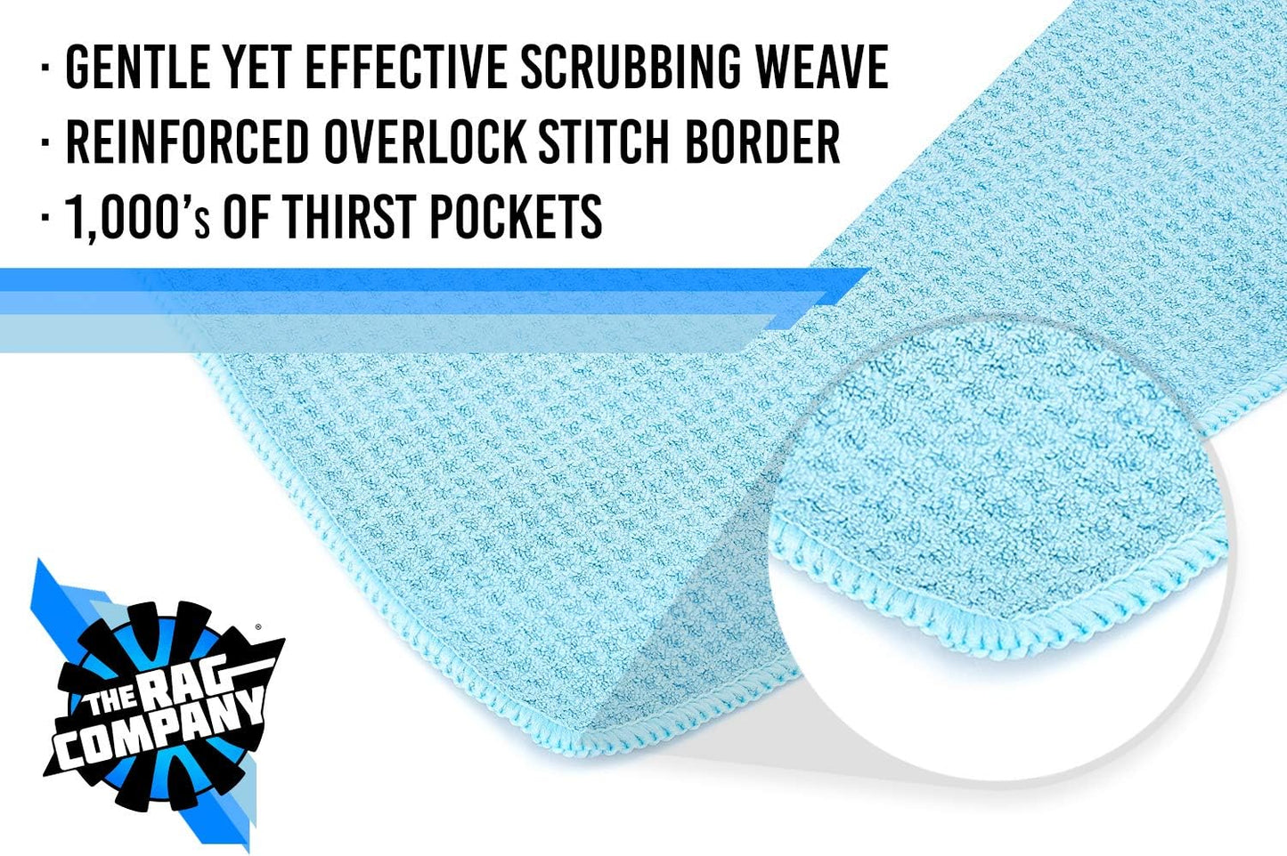 The Rag Company - Standard Waffle Weave Towels, Microfiber Detailing, Window/Glass and Drying, Wax & Polish, Lint-Free, Streak-Free, 370gsm, 16in x 16in, Light Blue (6-Pack)