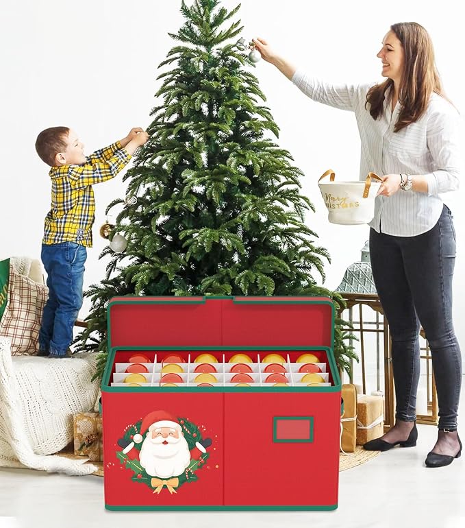 Christmas Ornament Storage Box Red Christmas Decoration Storage Containers 600D - Image 5