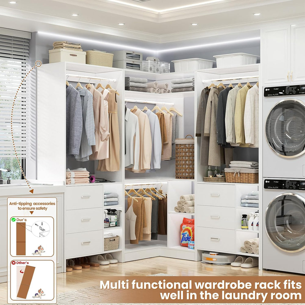Aheaplus Closet System with 6 Drawers, 4 Hanging Rods & Corner Tower, Cor...